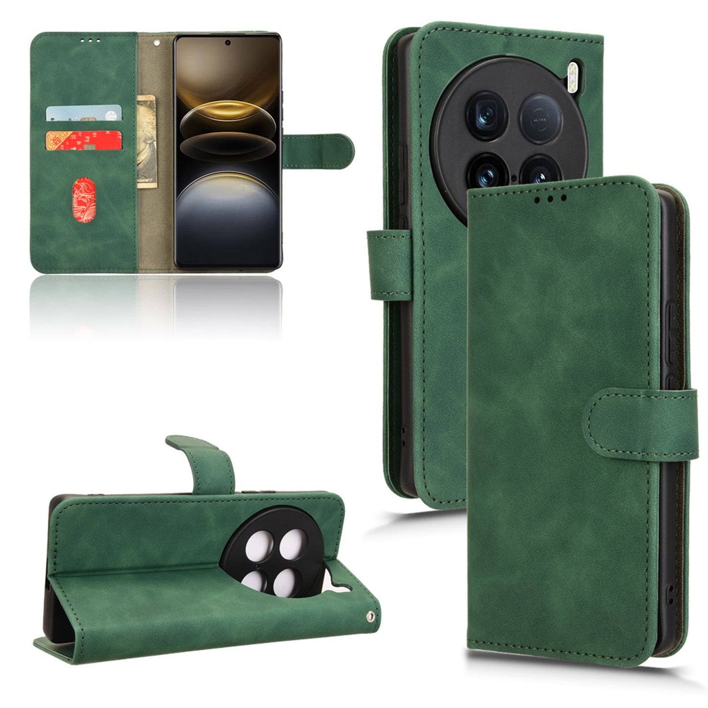 Wallet Case with Card Holder Flip Magnetic Protective Cover for VIVO X100 Ultra, Green