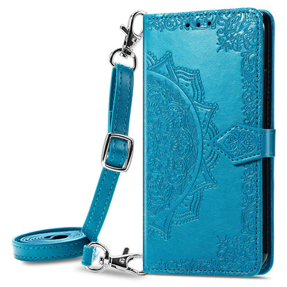 Mandala Pattern Crossbody Wallet Case for Google Pixel 6A, Blue