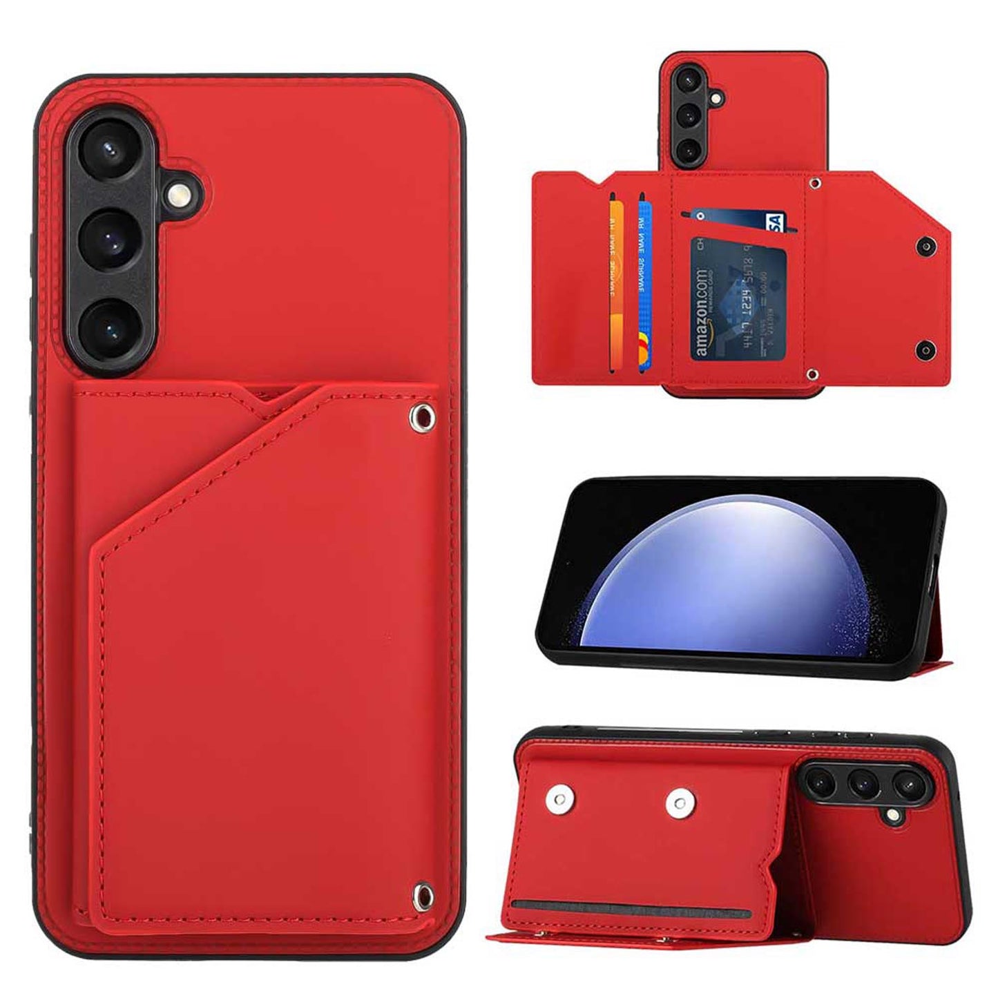 PU Leather Flip Shockproof Protective Cover for Samsung Galaxy S23 FE, Red