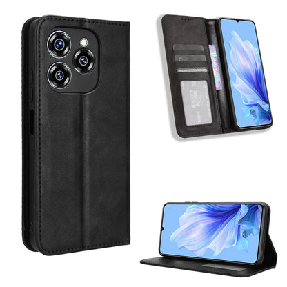 Oukitel C50 Flip Folio Case with Card Holder Hidden Magnetic, Brown