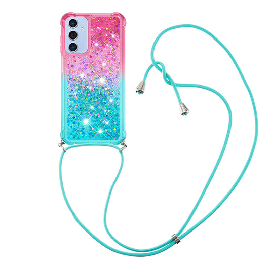 Samsung Galaxy A16 5G Gradient Quicksand Liquid Shockproof Case with Adjustable Lanyard, B&P&LANYARD