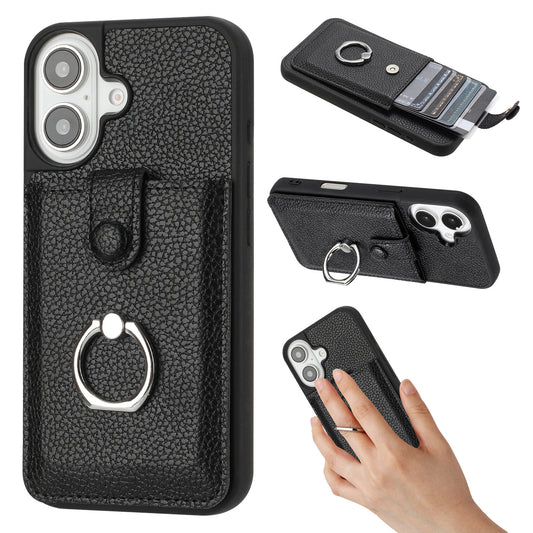 for iPhone 16 Wallet Case with Card Holder, Black