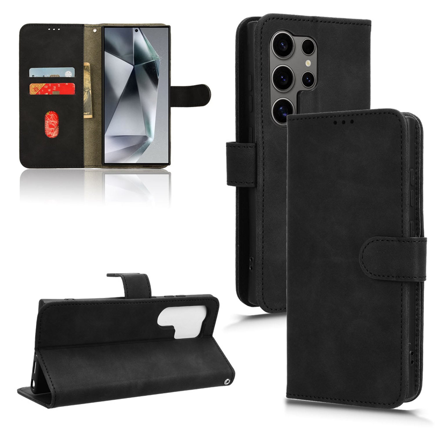 Wallet Case with Card Holder Flip Magnetic Protective Cover for Samsung Galaxy S24 Ultra, Black