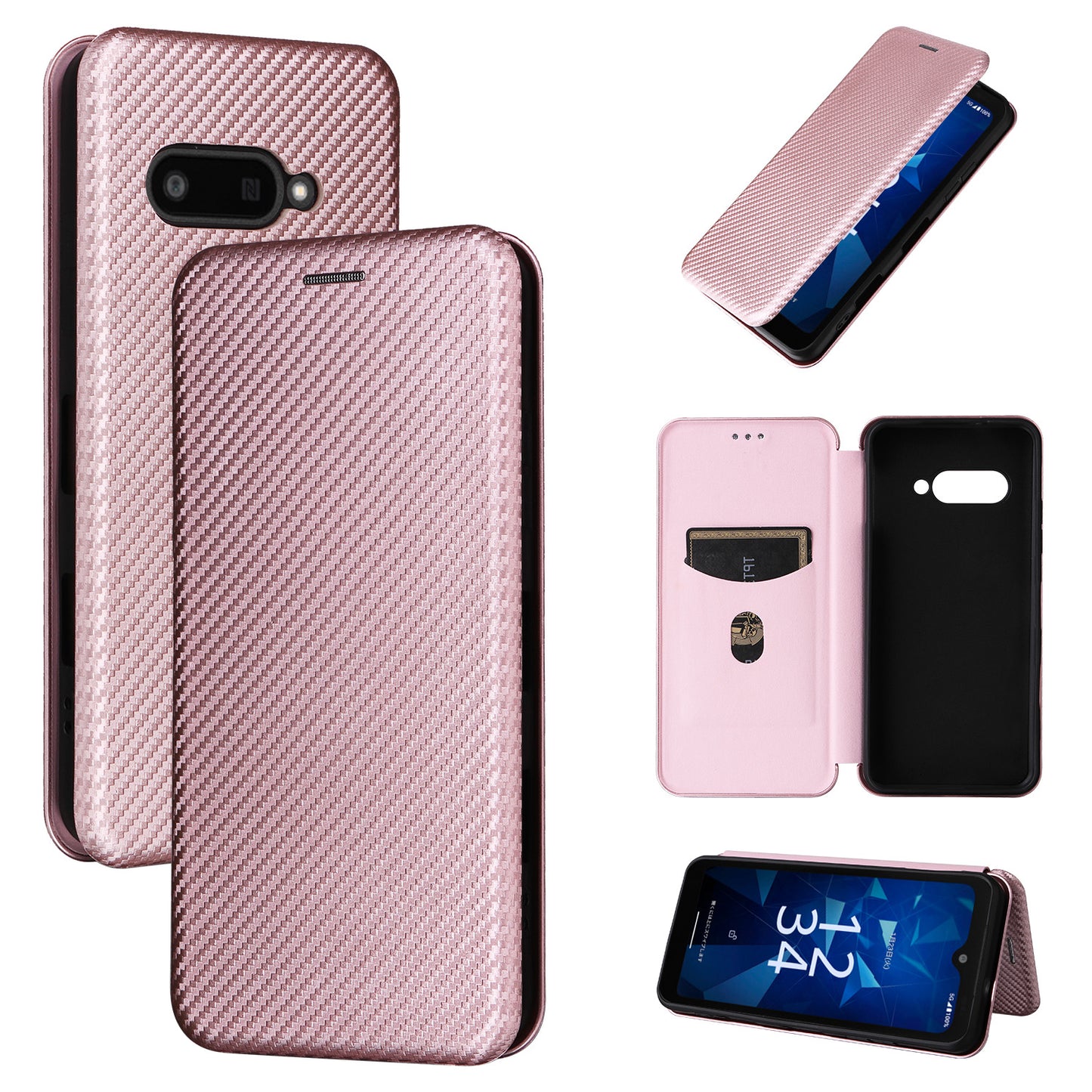 Carbon Fiber Flip Case for Kyocera Digno SX4, Rose Gold