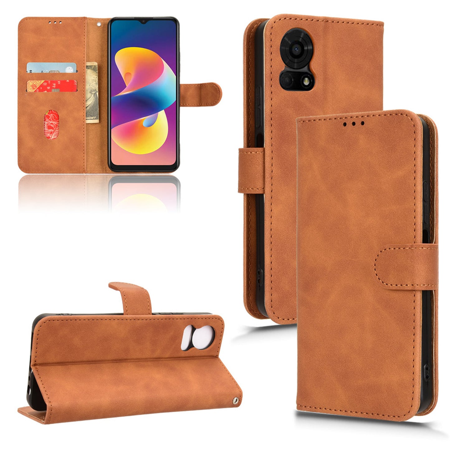 Wallet Case with Card Holder Flip Magnetic Protective Cover for TCL 50 LE, Brown