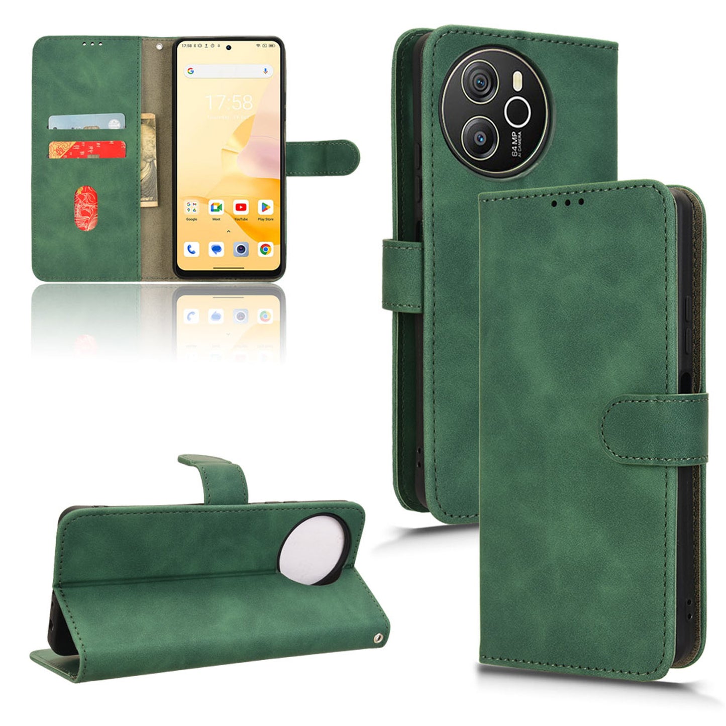 Wallet Case with Card Holder Flip Magnetic Protective Cover for Blackview SHARK 8, Green