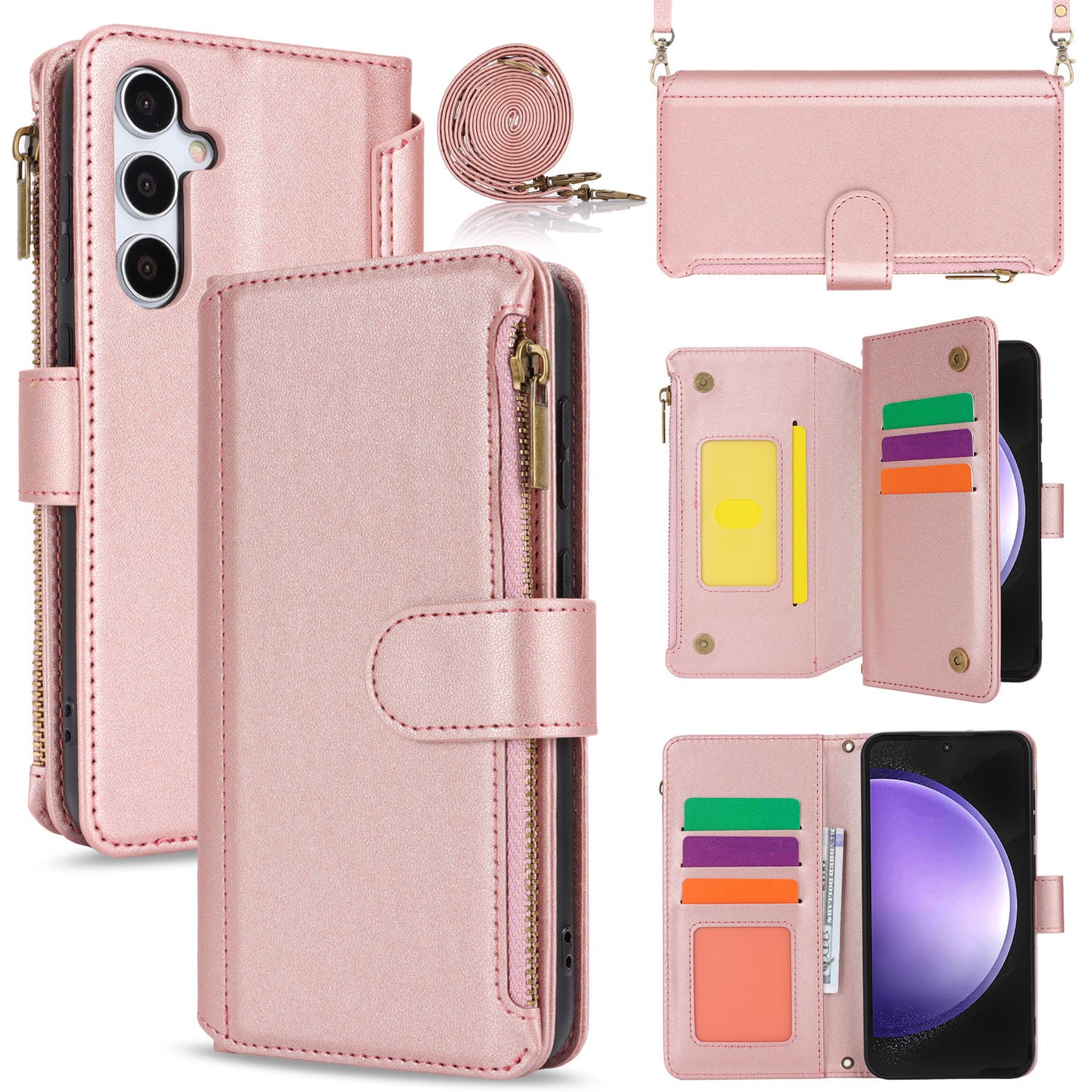 for Samsung Galaxy S23 FE Wallet Case with RFID Blocking, Rose Gold