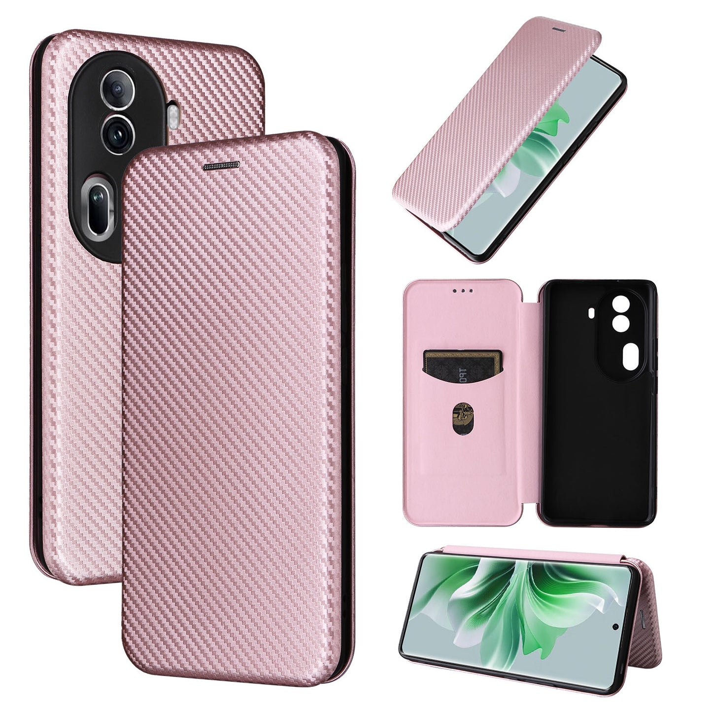 Carbon Fiber Flip Case for OPPO Reno11 Pro 5G, Rose Gold