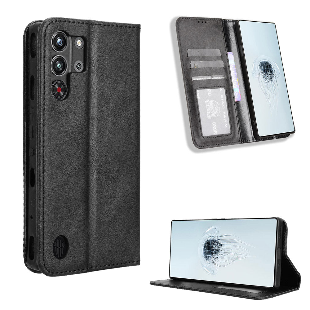 ZTE nubia Red Magic 10 Pro+ Flip Folio Case with Card Holder Hidden Magnetic, Brown