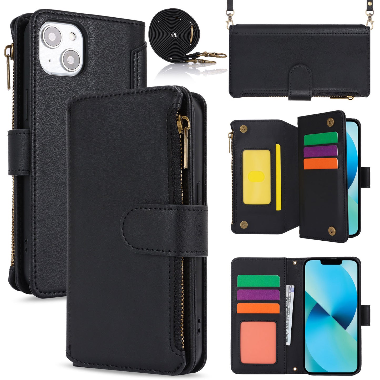 for iPhone 13 Wallet Case with RFID Blocking, Black