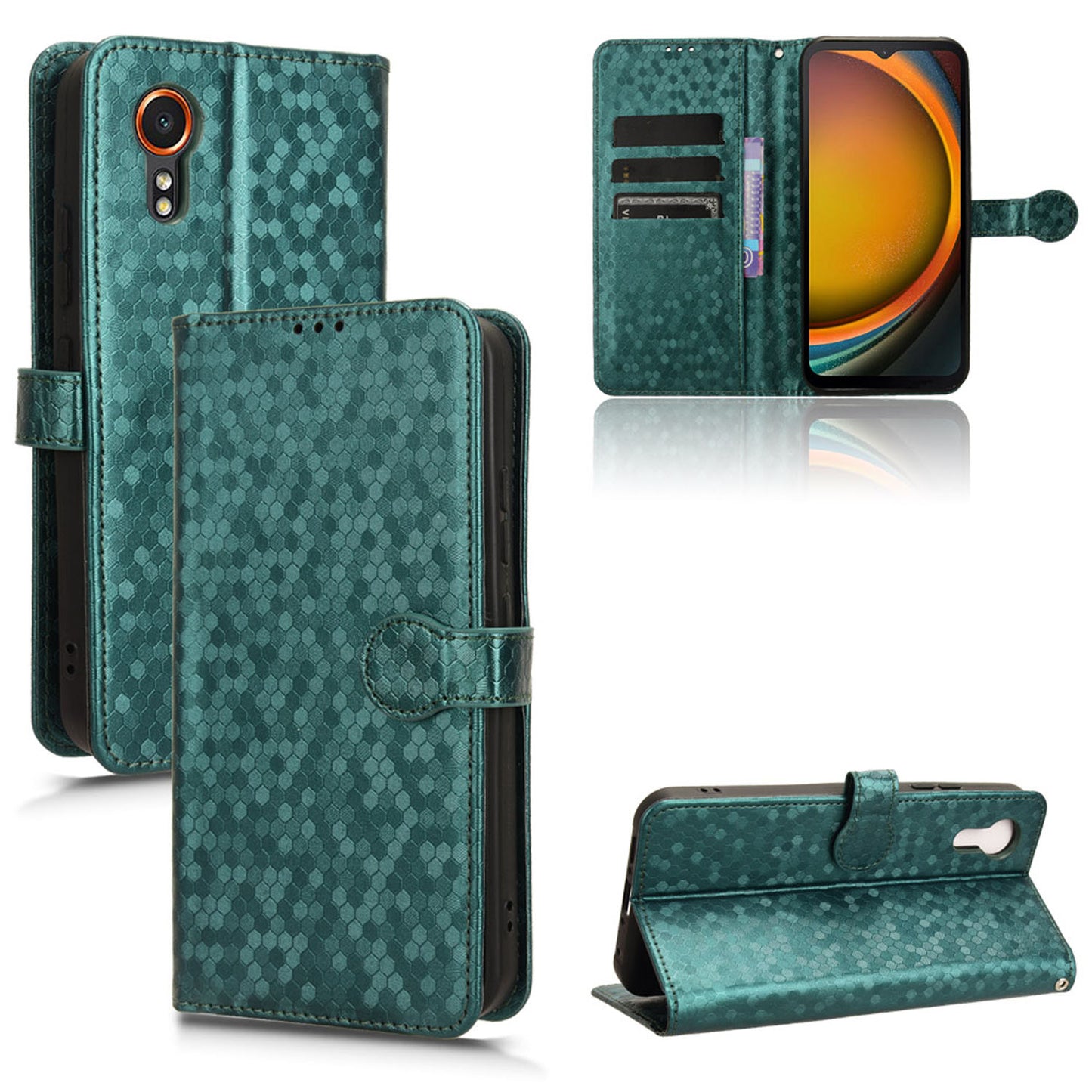 Slim Flip Polka-Dots Phone Case with Card Holder for Samsung Galaxy XCover7, Green