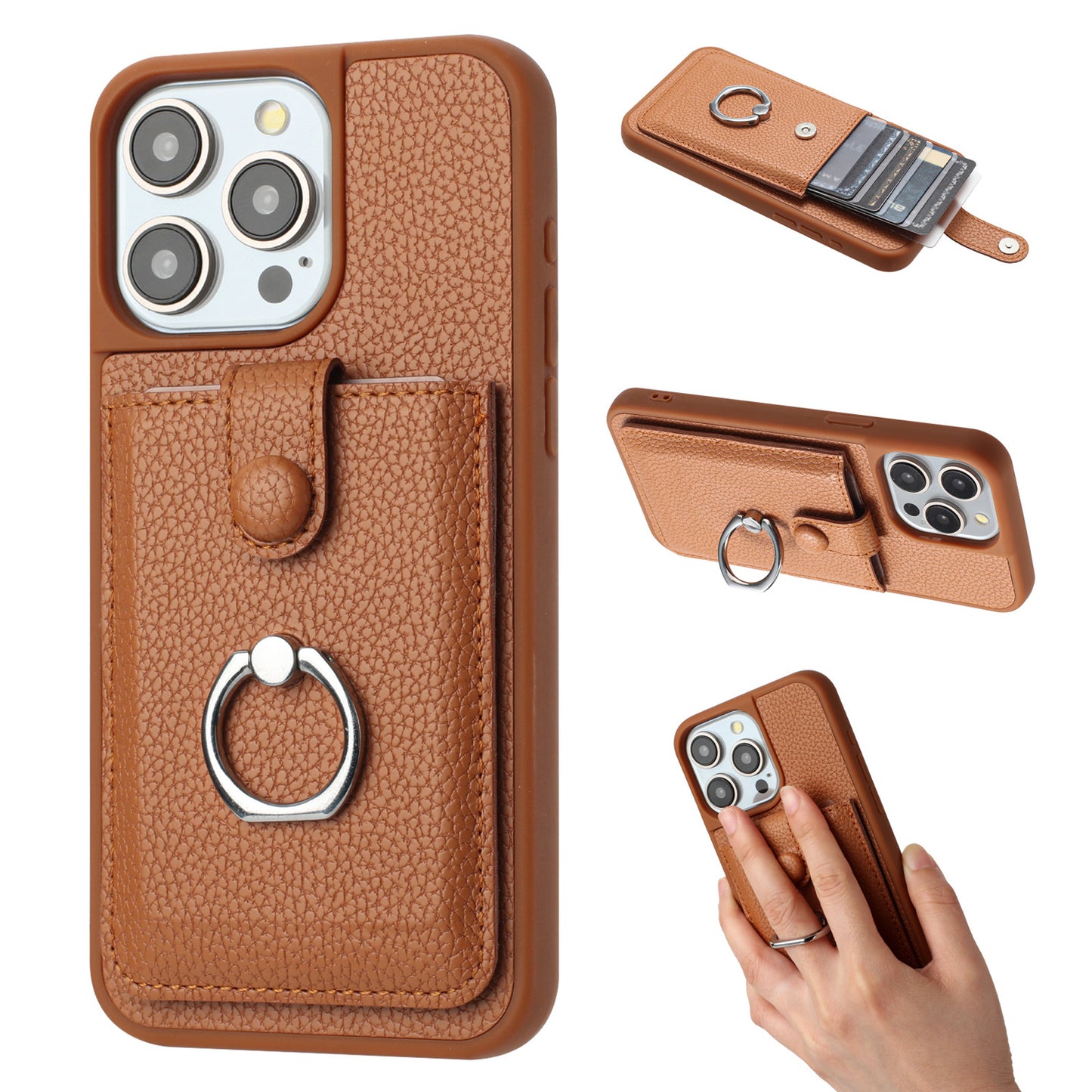 for iPhone 13 Pro Max Wallet Case with Card Holder, Brown