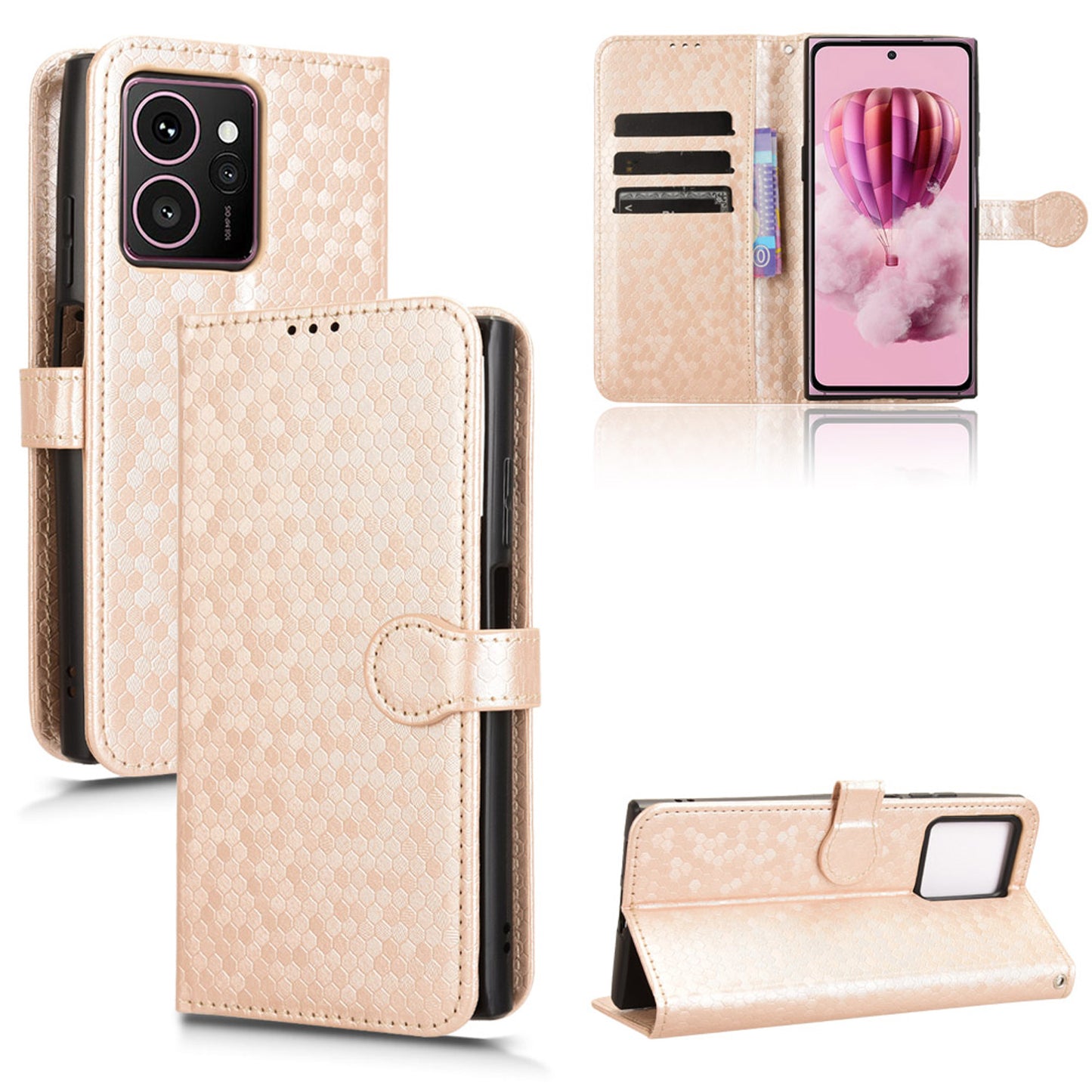 Slim Flip Polka-Dots Phone Case with Card Holder for HMD Skyline, Rose Gold