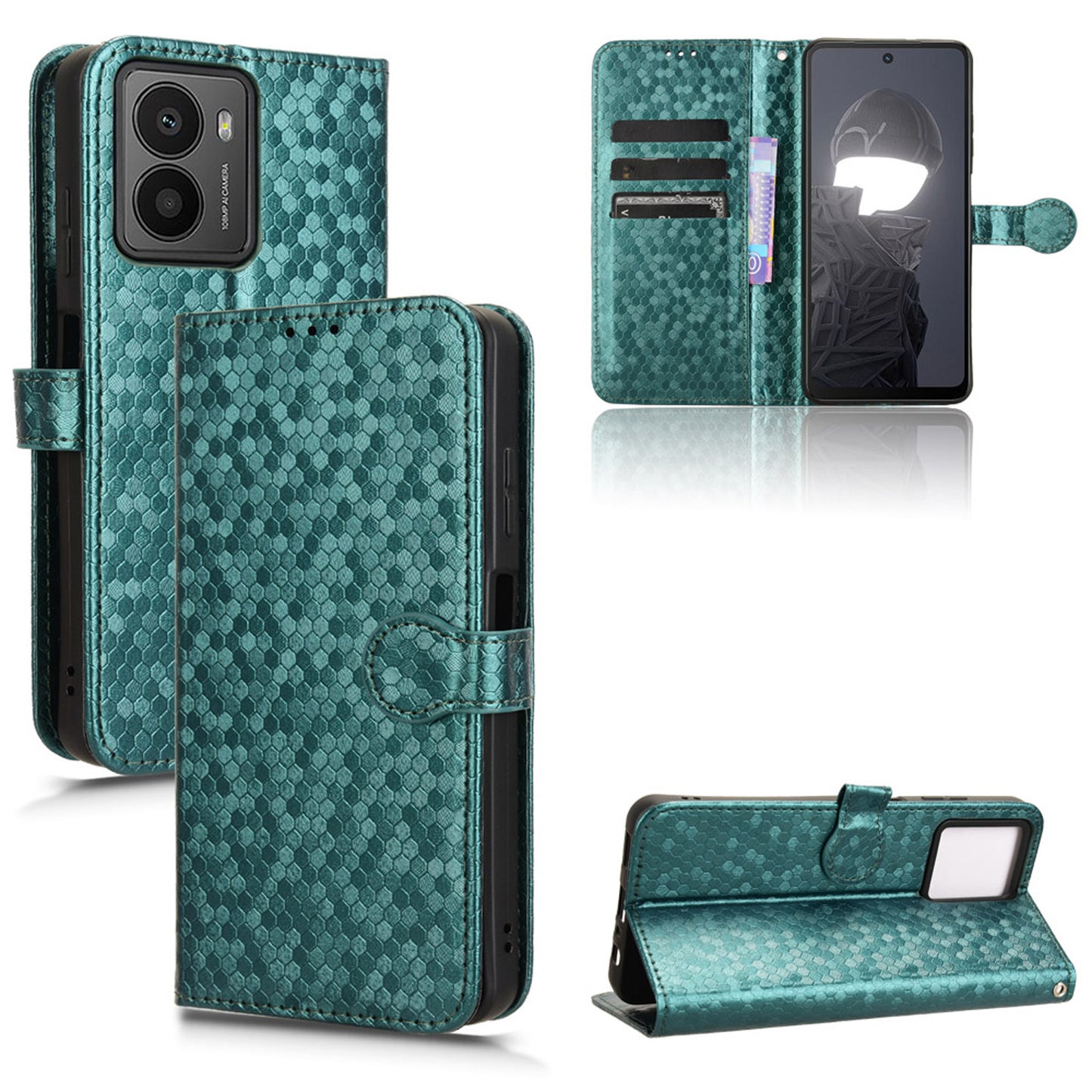 Slim Flip Polka-Dots Phone Case with Card Holder for HMD Fusion, Green