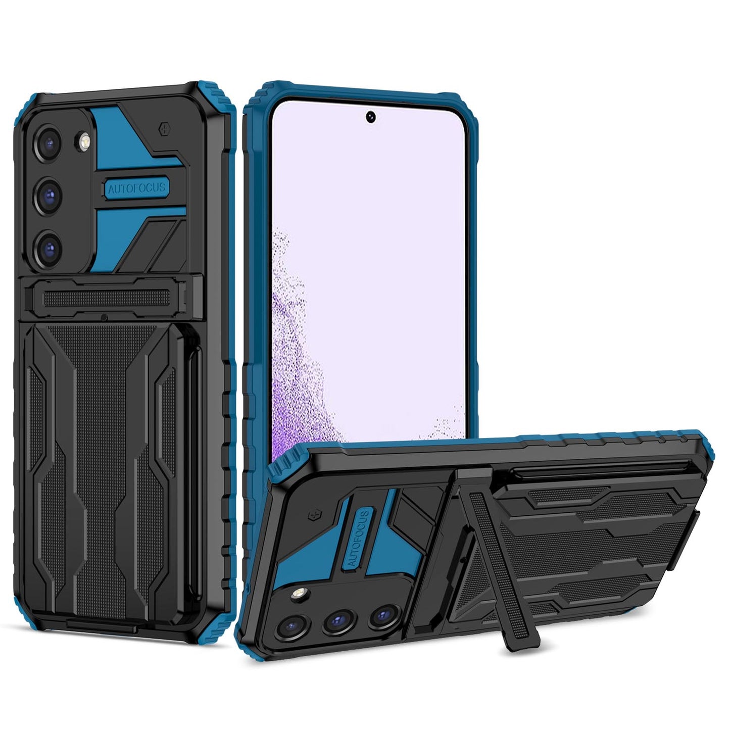 Detachable Card Holder Case with Kickstand Heavy Duty Cover for Samsung Galaxy S23+, Blue