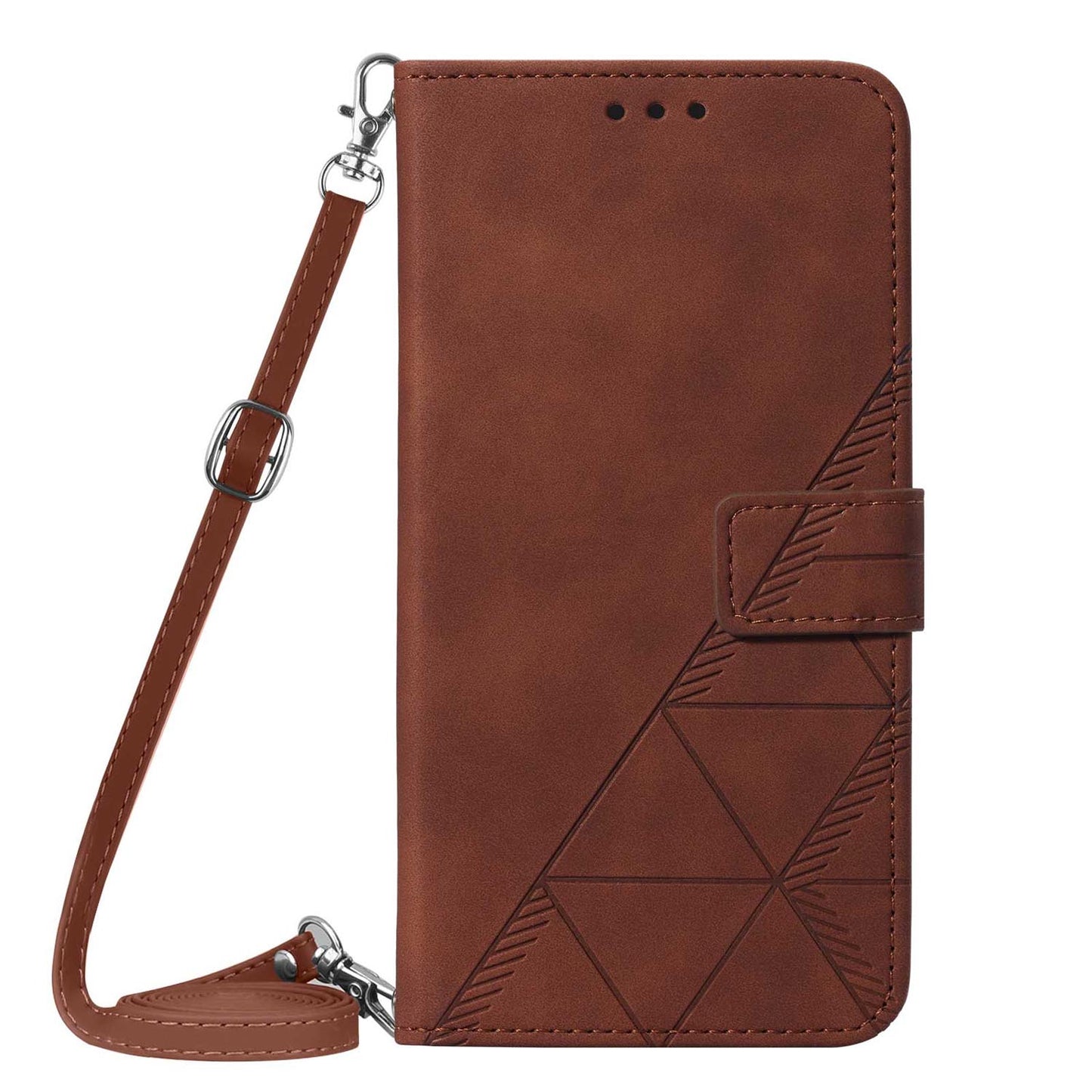 iPhone 13 Mini Business Flip Phone Case with Adjustable Cross Shoulder Strap, Brown