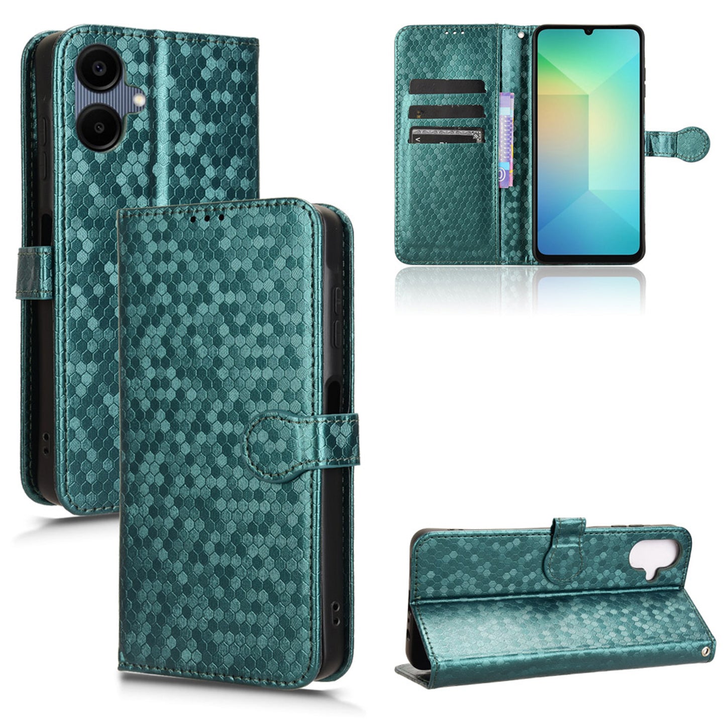 Slim Flip Polka-Dots Phone Case with Card Holder for Samsung Galaxy A06, Green