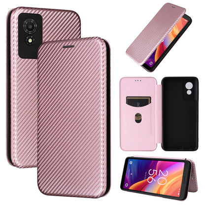 Carbon Fiber Flip Case for TCL 501, Rose Gold