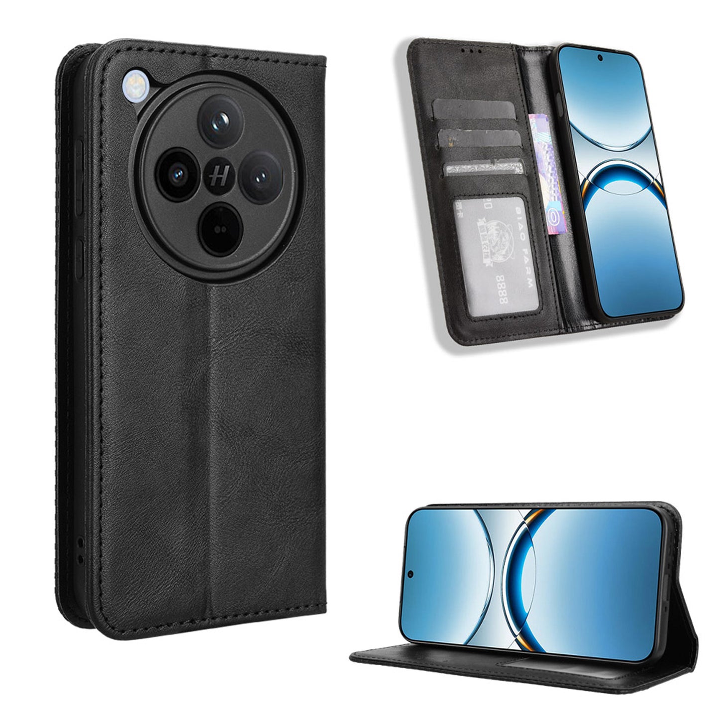 OPPO Find X8 Flip Folio Case with Card Holder Hidden Magnetic, Brown