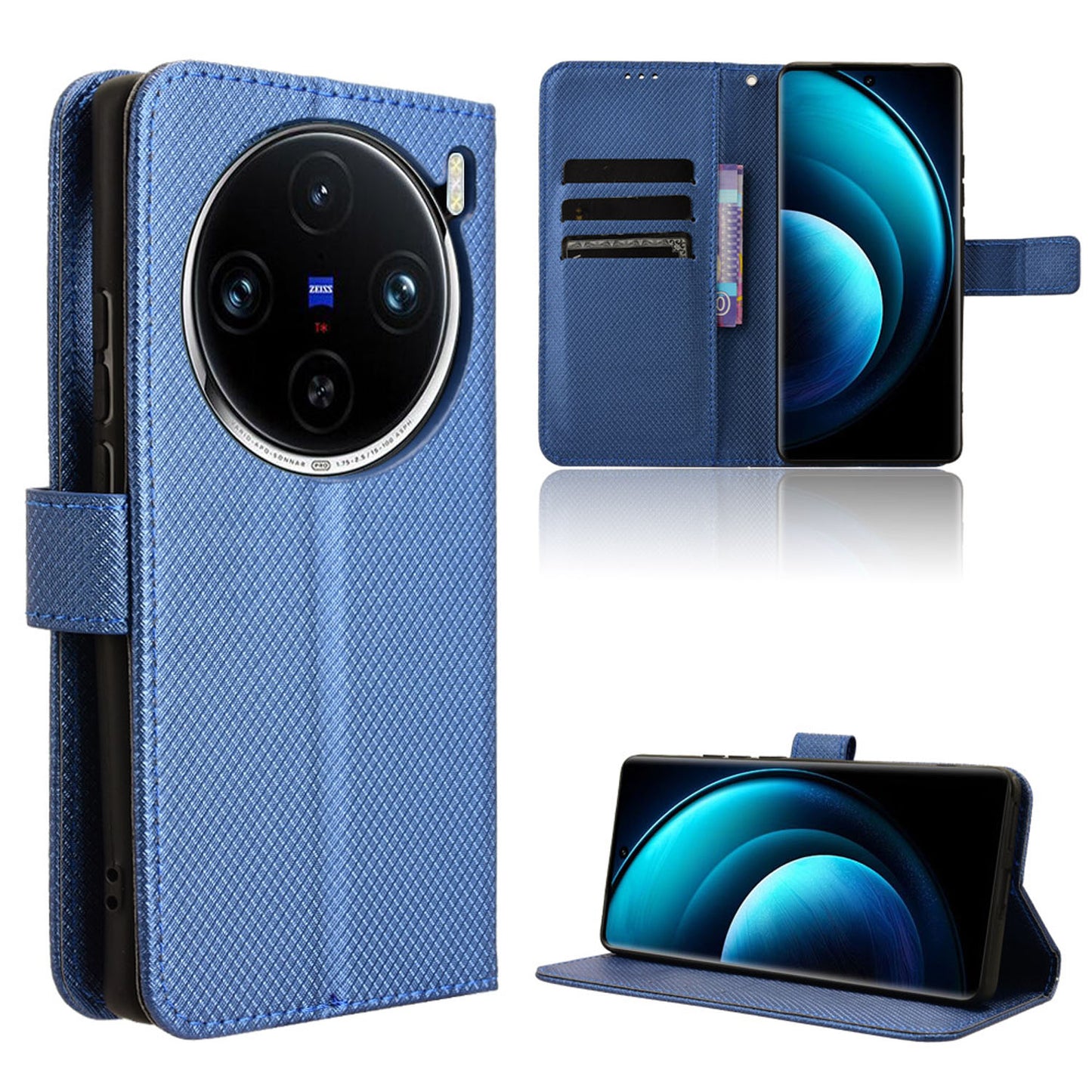 Wallet Case with Credit Card Holder PU Leather Flip Folio Phone Cover for VIVO X100 Pro, Blue