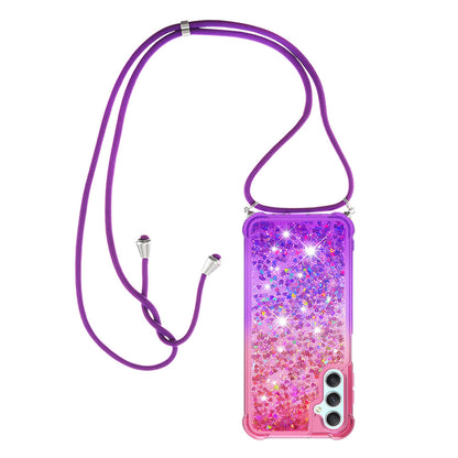 Samsung Galaxy A25 5G Gradient Quicksand Liquid Shockproof Case with Adjustable Lanyard, PINK&P&LANYARD