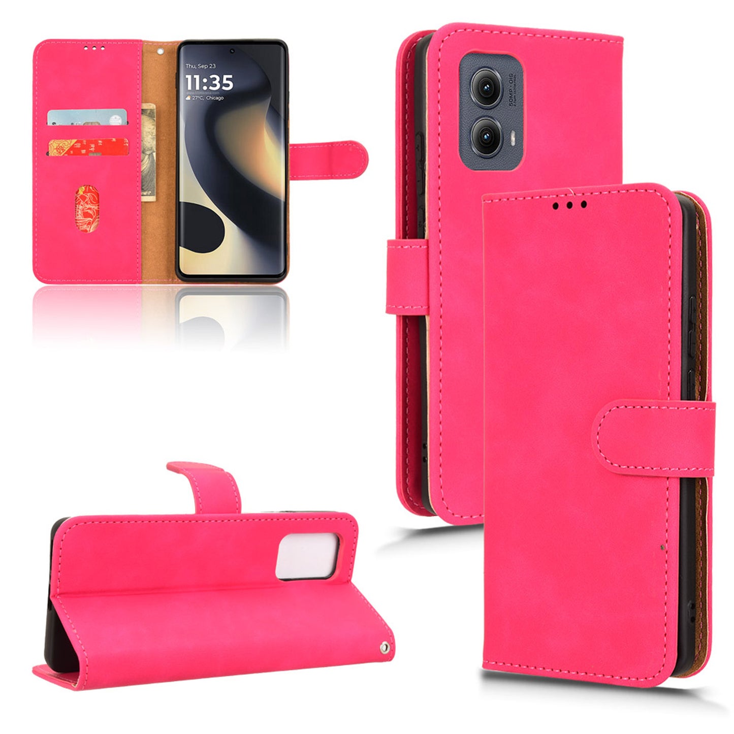 Wallet Case with Card Holder Flip Magnetic Protective Cover for Motorola Edge (2024), Pink