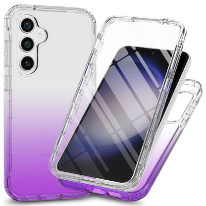 Gradient Clear Shockproof Full Body Case with Built-in Screen Protector Cover for Samsung Galaxy S24+, HALF-PURPLE