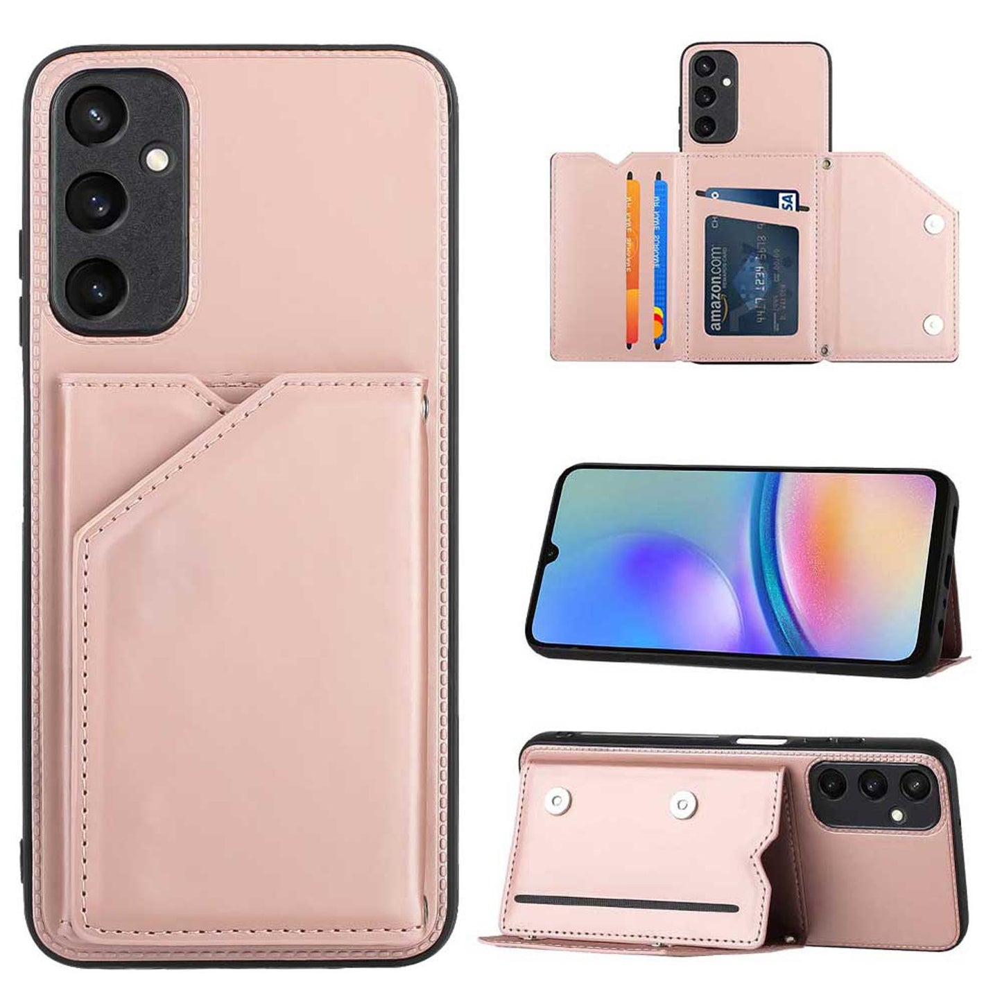 PU Leather Flip Shockproof Protective Cover for Samsung Galaxy A15 5G, Rose Gold