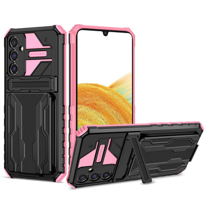 Detachable Card Holder Case with Kickstand Heavy Duty Cover for Samsung Galaxy A34 5G, Pink