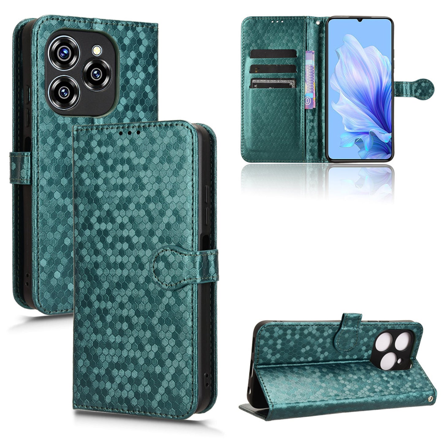 Slim Flip Polka-Dots Phone Case with Card Holder for Oukitel C50, Green