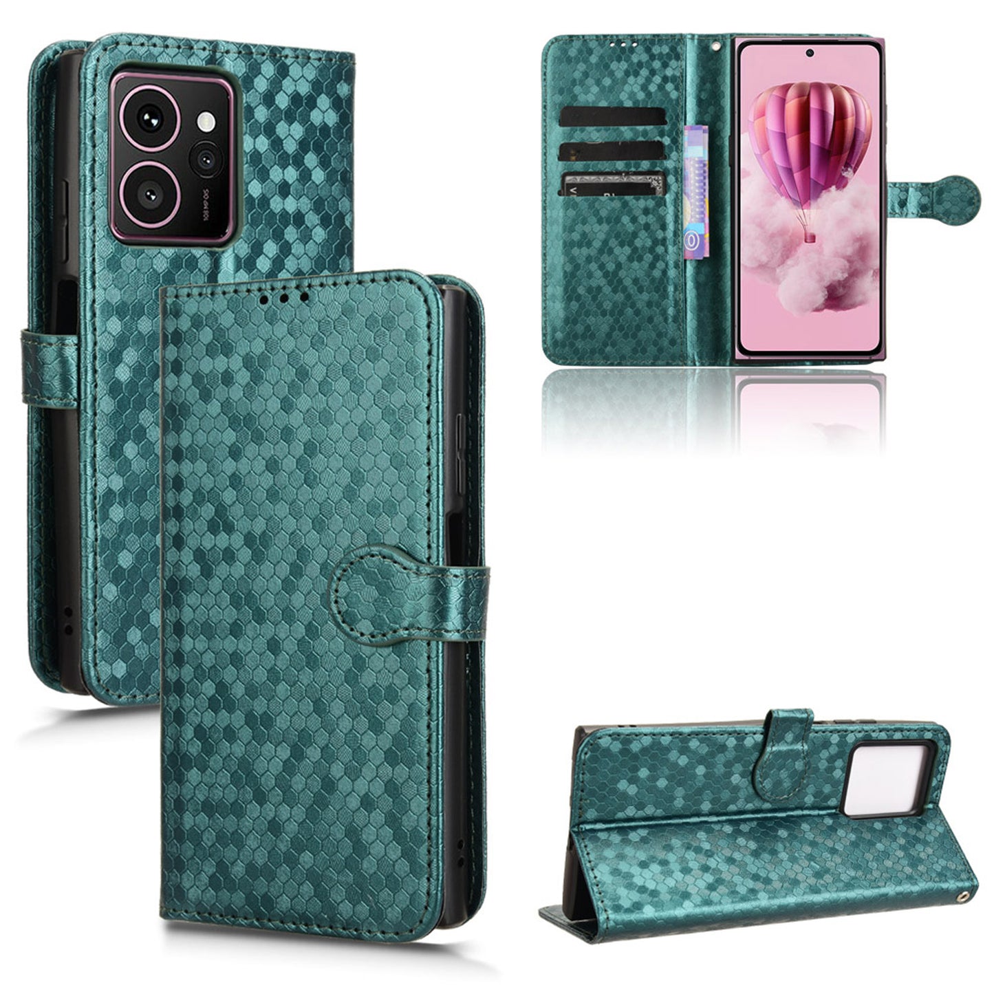 Slim Flip Polka-Dots Phone Case with Card Holder for HMD Skyline, Green