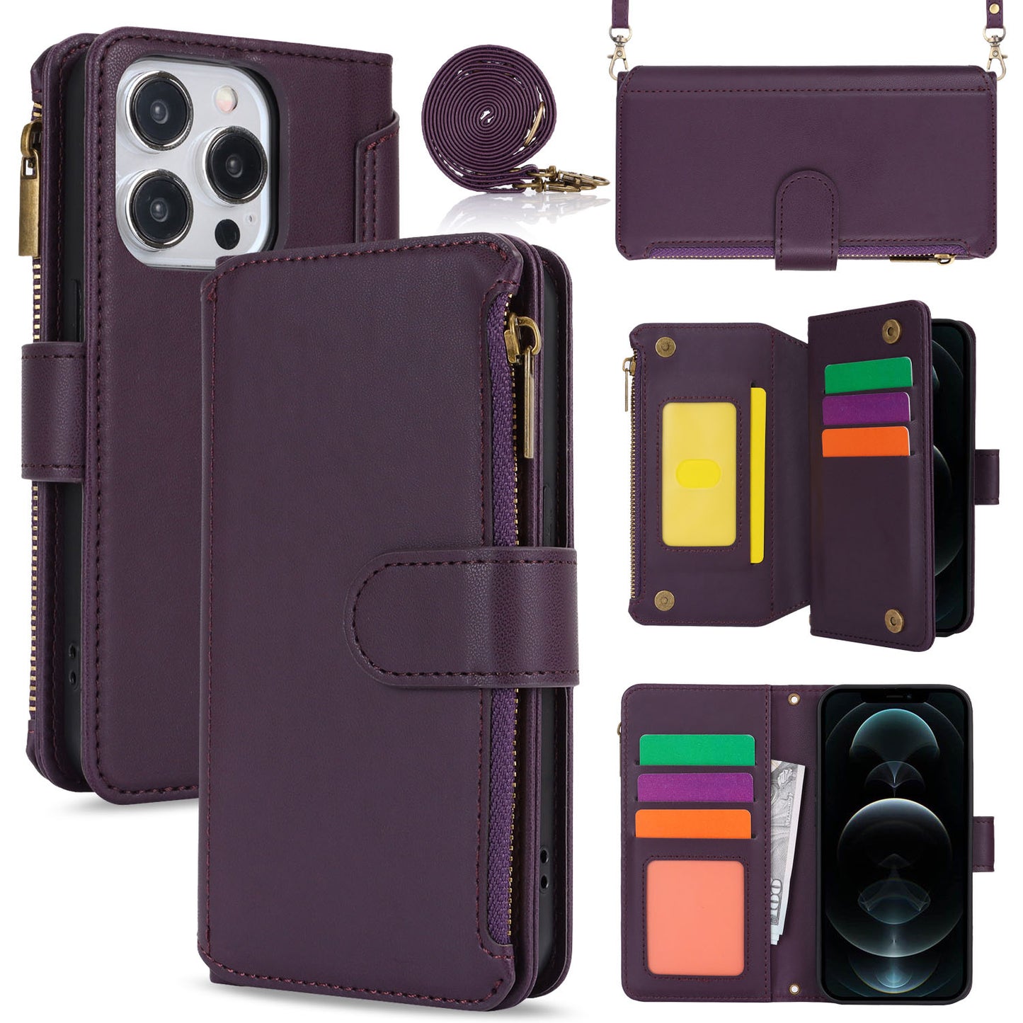 for iPhone 12 Pro Max Wallet Case with RFID Blocking, Purple