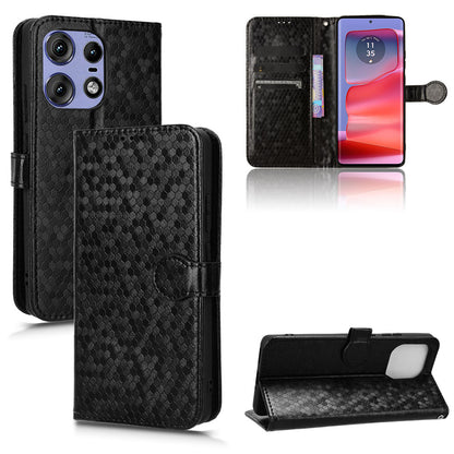 Slim Flip Polka-Dots Phone Case with Card Holder for Motorola Edge 50 Pro, Black