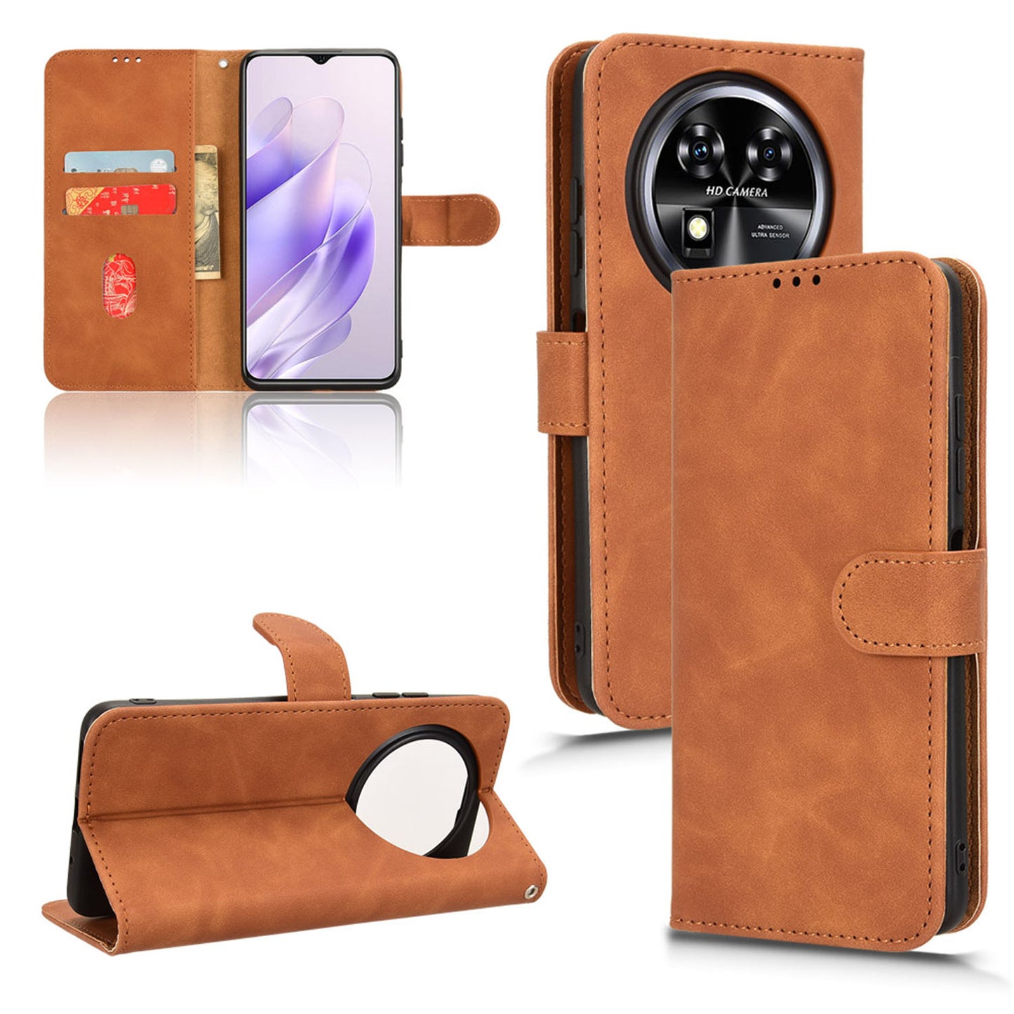 Wallet Case with Card Holder Flip Magnetic Protective Cover for Oukitel C37, Brown