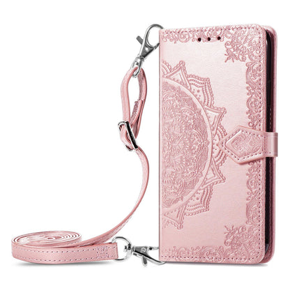 Mandala Pattern Crossbody Wallet Case for Google Pixel 6A, Rose Gold