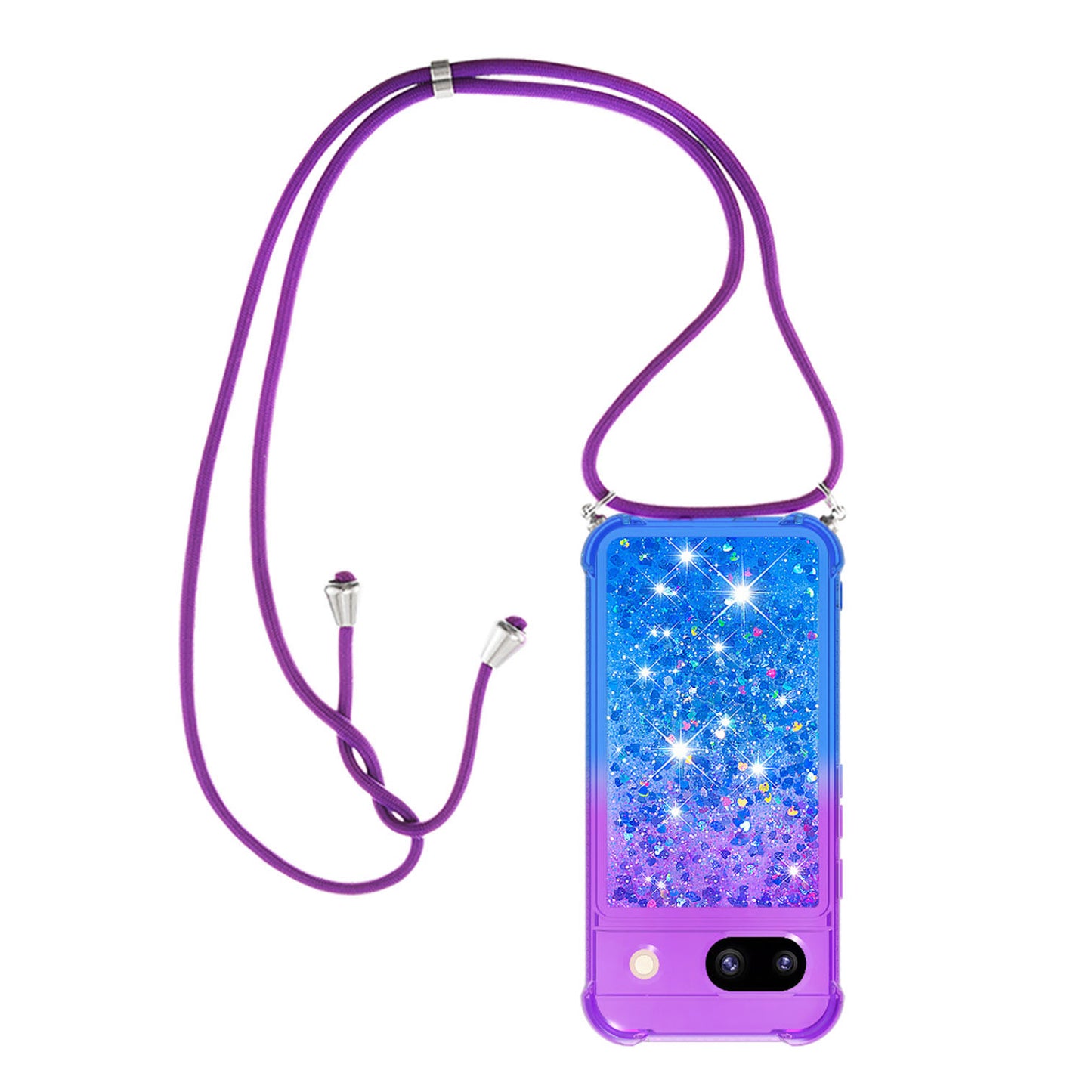 Google Pixel 8A Gradient Quicksand Liquid Shockproof Case with Adjustable Lanyard, P&B&LANYARD