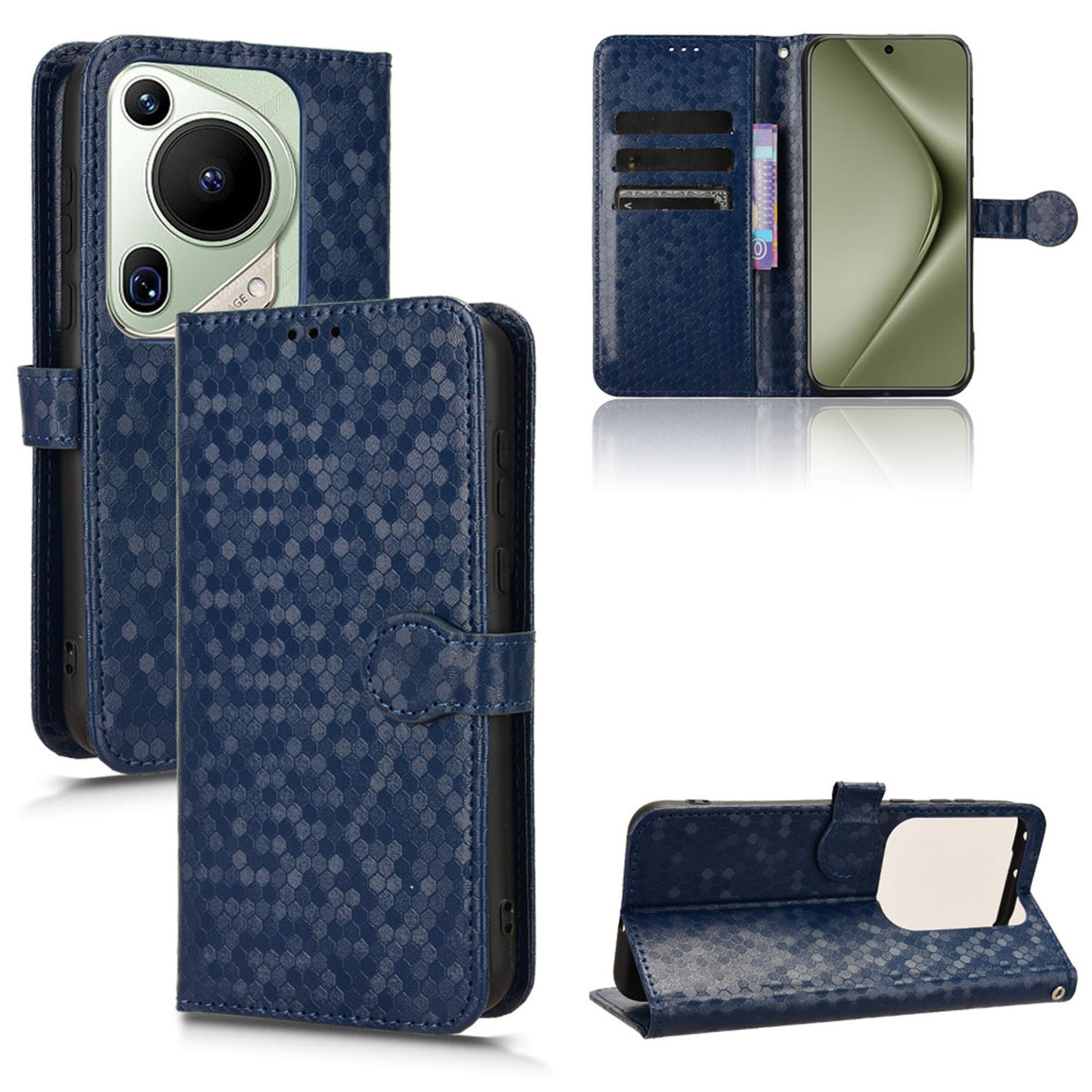 Slim Flip Polka-Dots Phone Case with Card Holder for Huawei Pura 70 Pro+, Blue