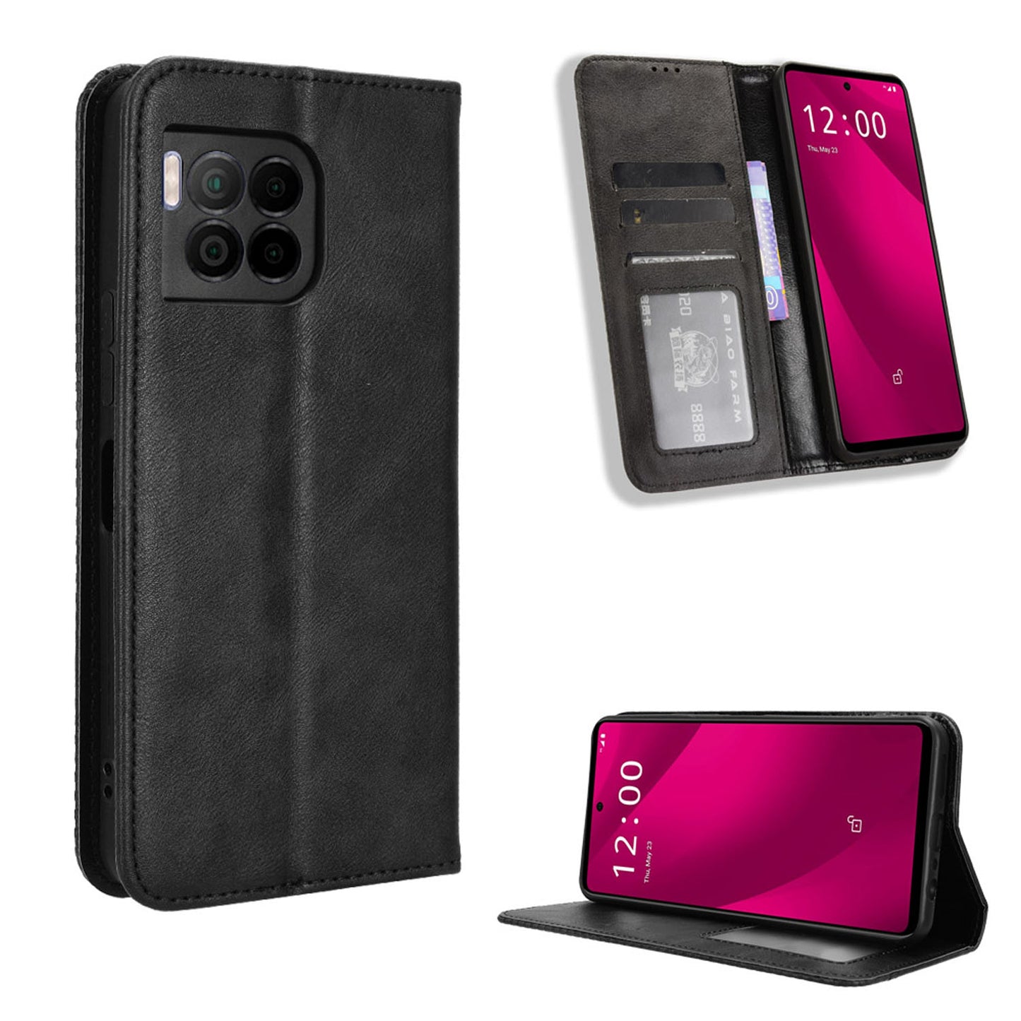 T-Mobile REVVL 7 Pro 5G Flip Folio Case with Card Holder Hidden Magnetic, Brown