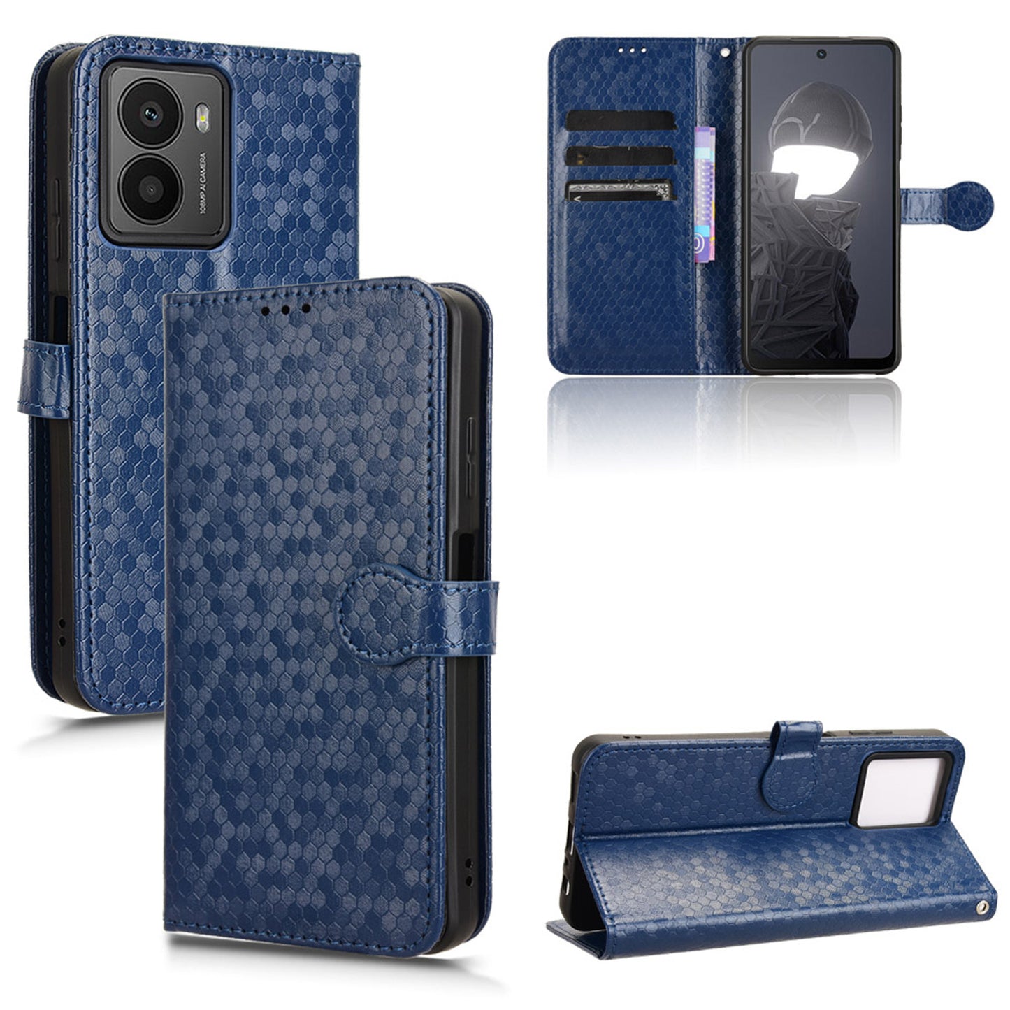 Slim Flip Polka-Dots Phone Case with Card Holder for HMD Fusion, Blue