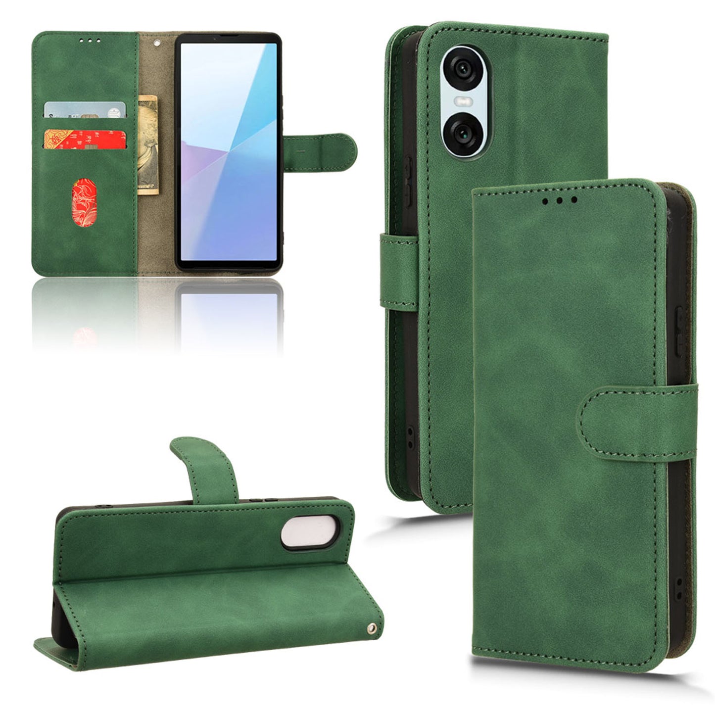 Wallet Case with Card Holder Flip Magnetic Protective Cover for Sony Xperia 10 VI 2024, Green