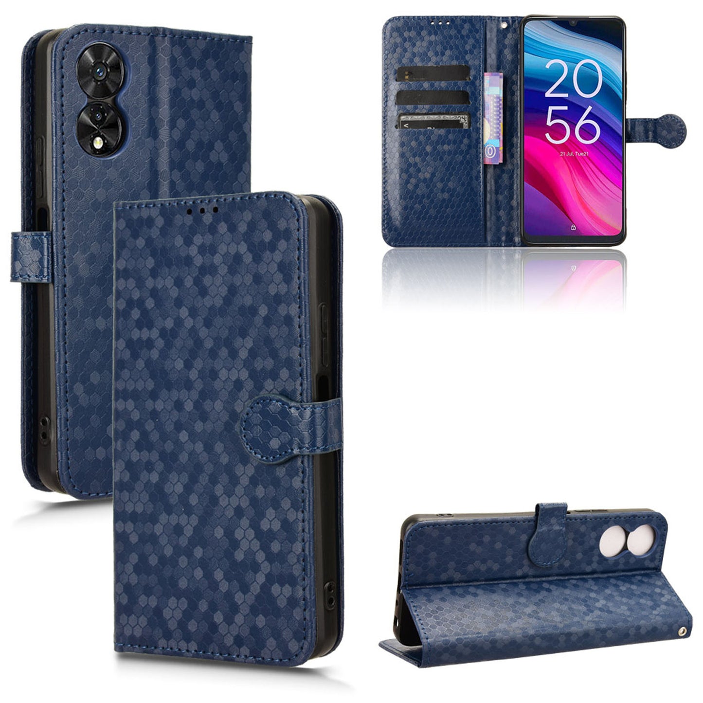 Slim Flip Polka-Dots Phone Case with Card Holder for TCL 50 SE, Blue