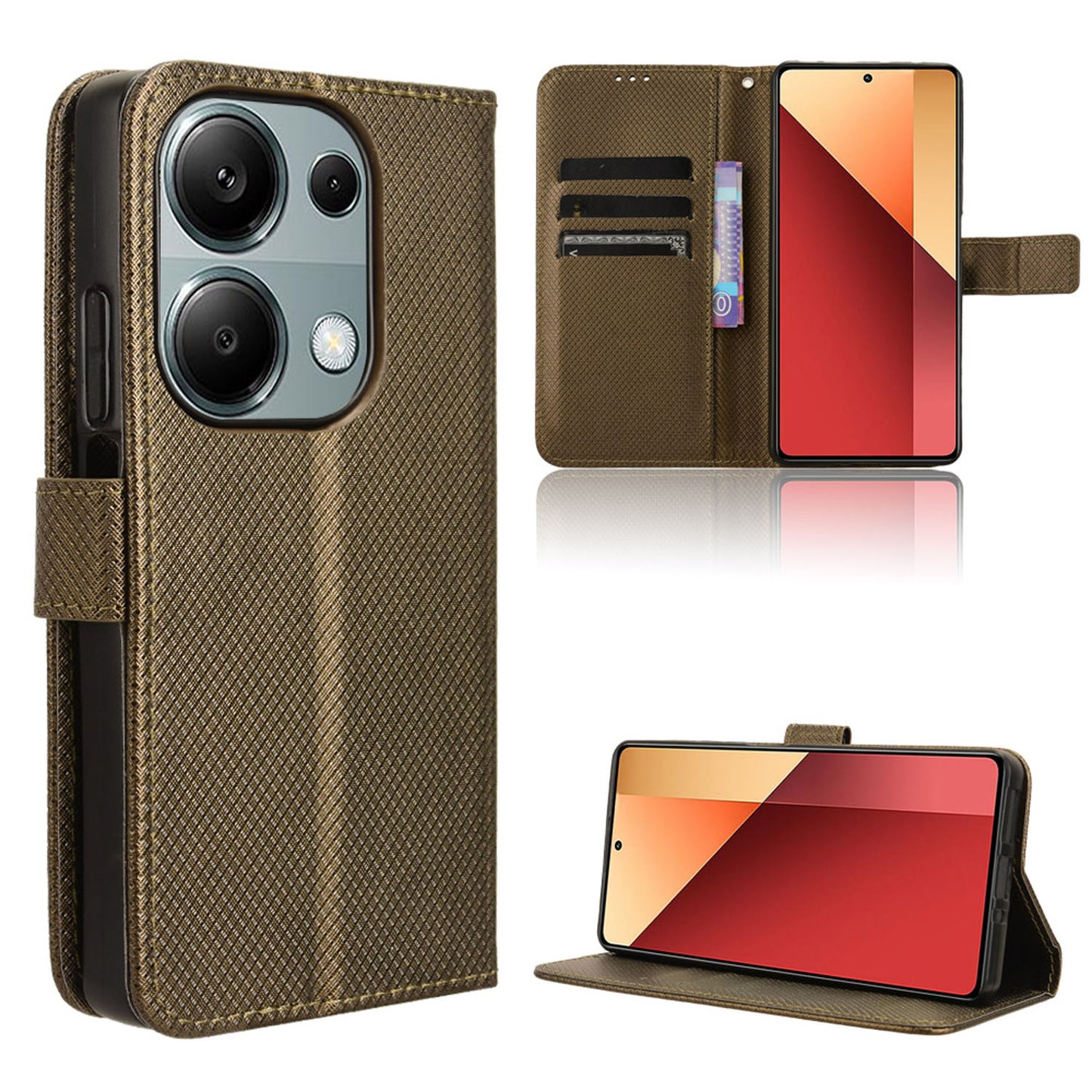 Wallet Case with Credit Card Holder PU Leather Flip Folio Phone Cover for Xiaomi Redmi Note 13 Pro 4G, Bronzed