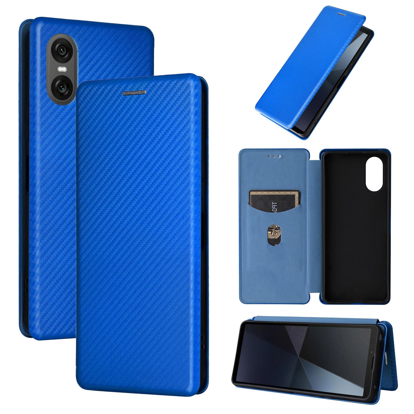 Carbon Fiber Flip Case for Sony Xperia 10 VI 2024, Blue