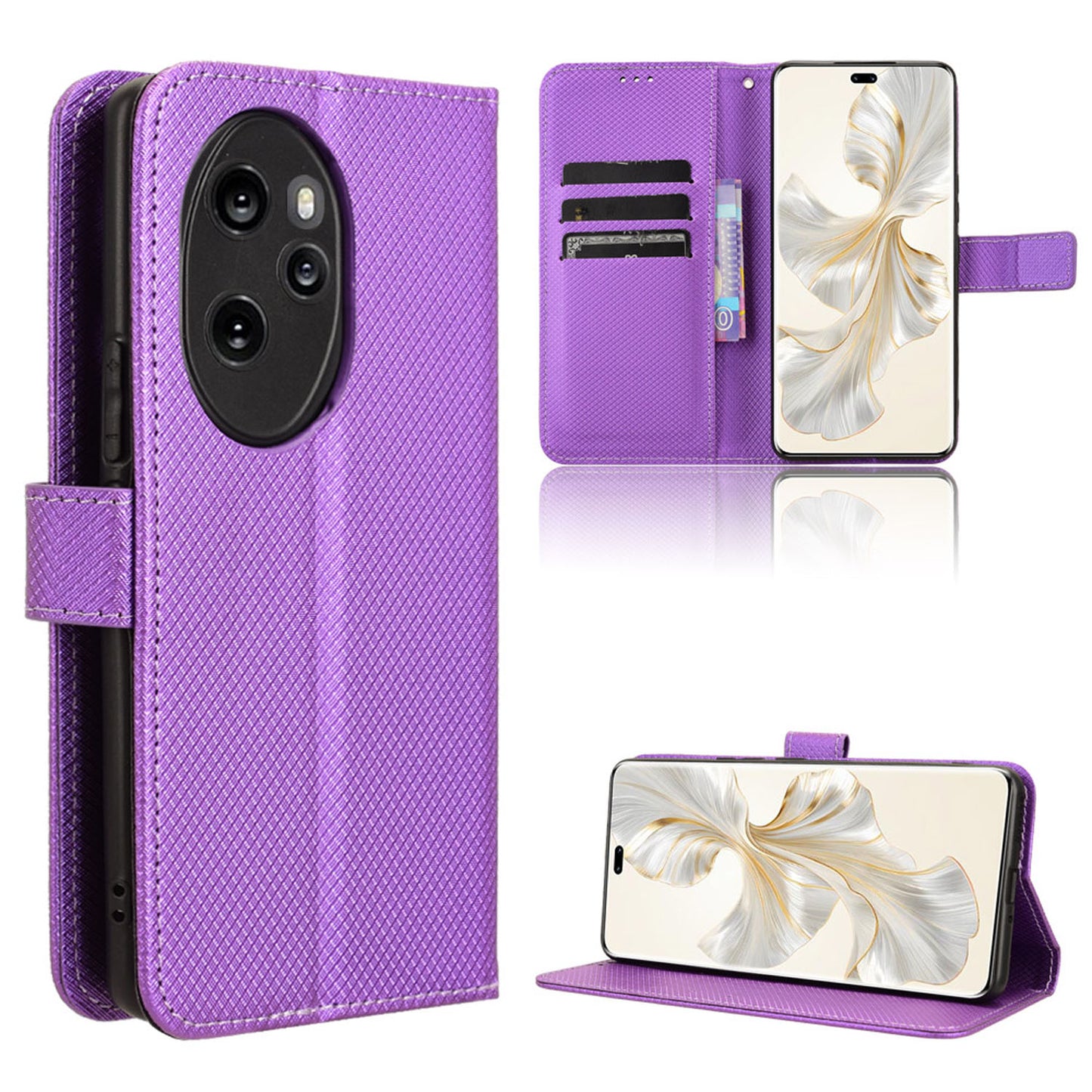 Wallet Case with Credit Card Holder PU Leather Flip Folio Phone Cover for Honor 100 Pro, Purple