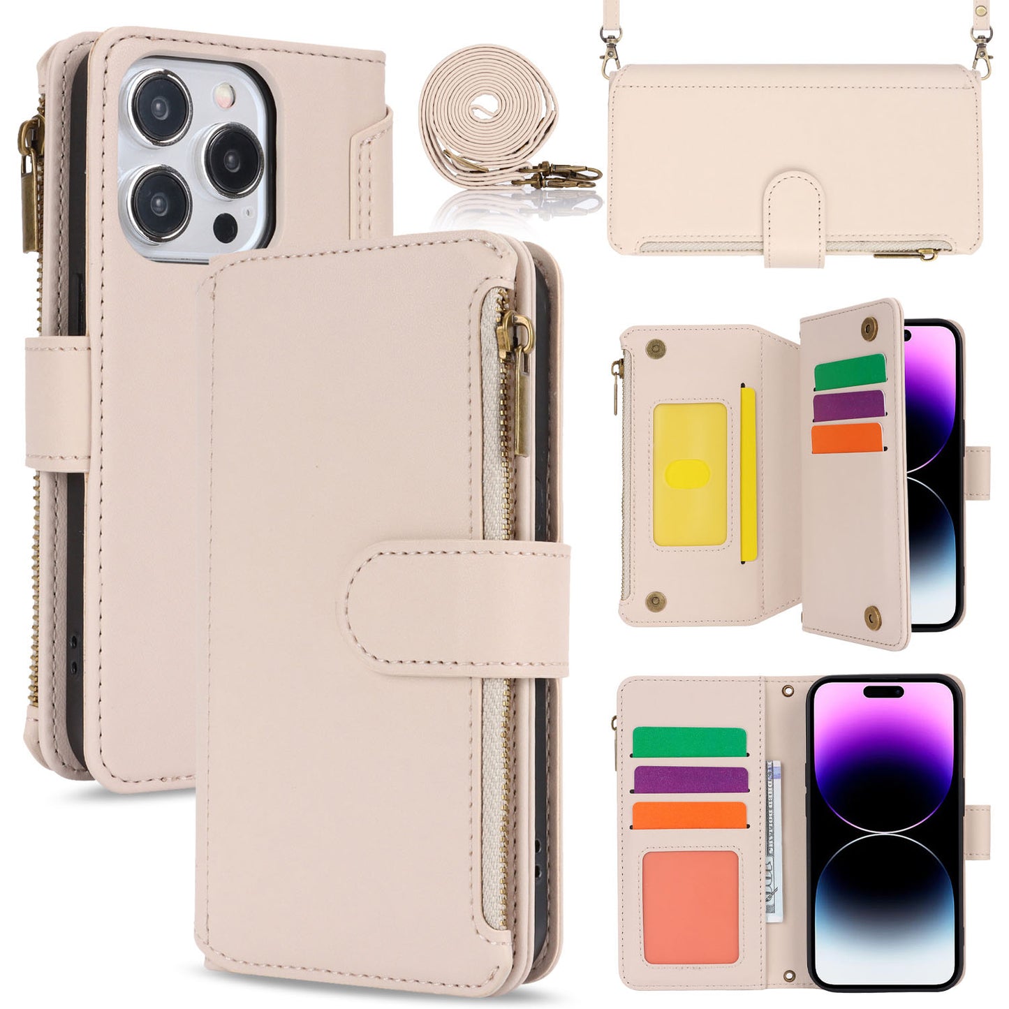 for iPhone 14 Pro Max Wallet Case with RFID Blocking, White