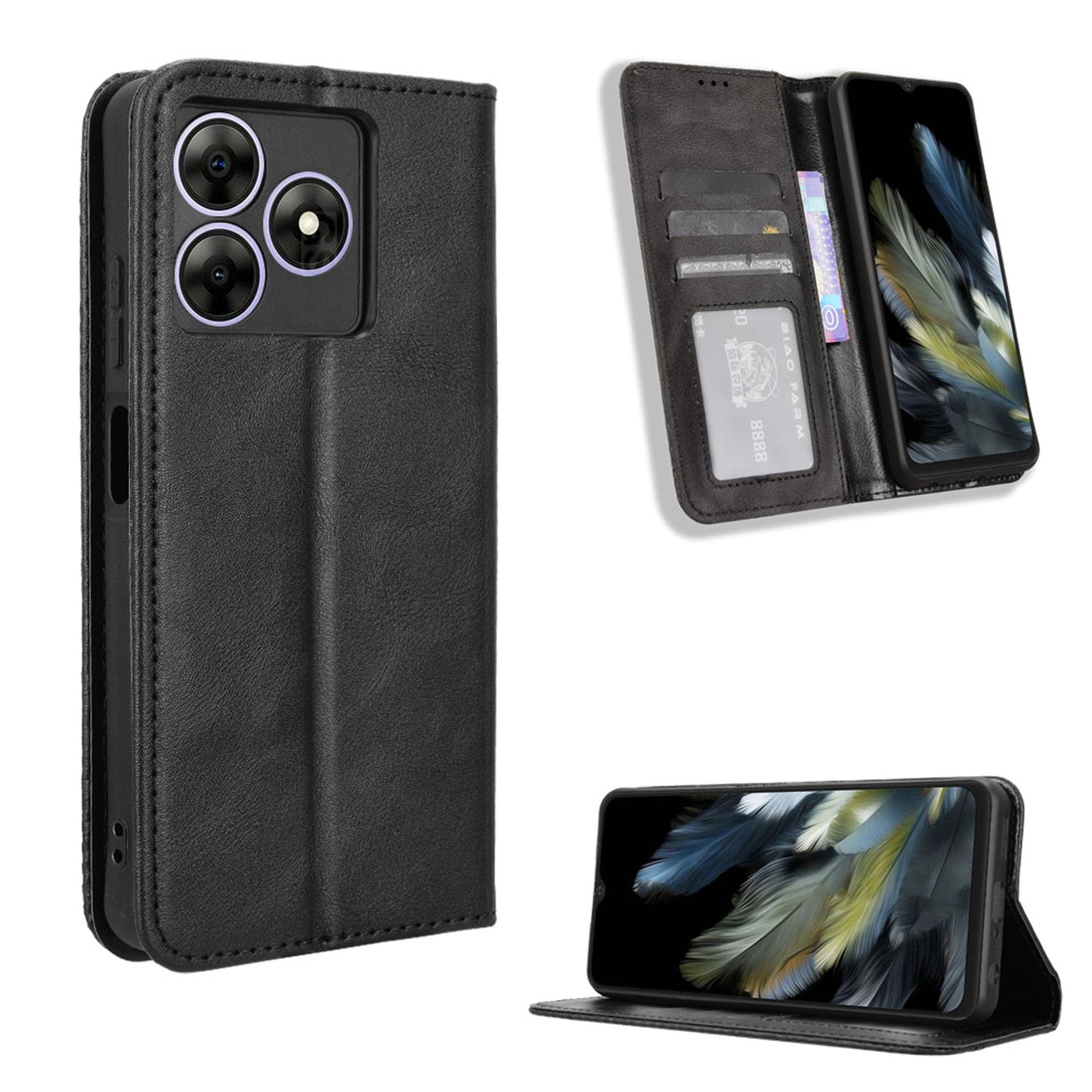 Blackview WAVE 8 Flip Folio Case with Card Holder Hidden Magnetic, Brown