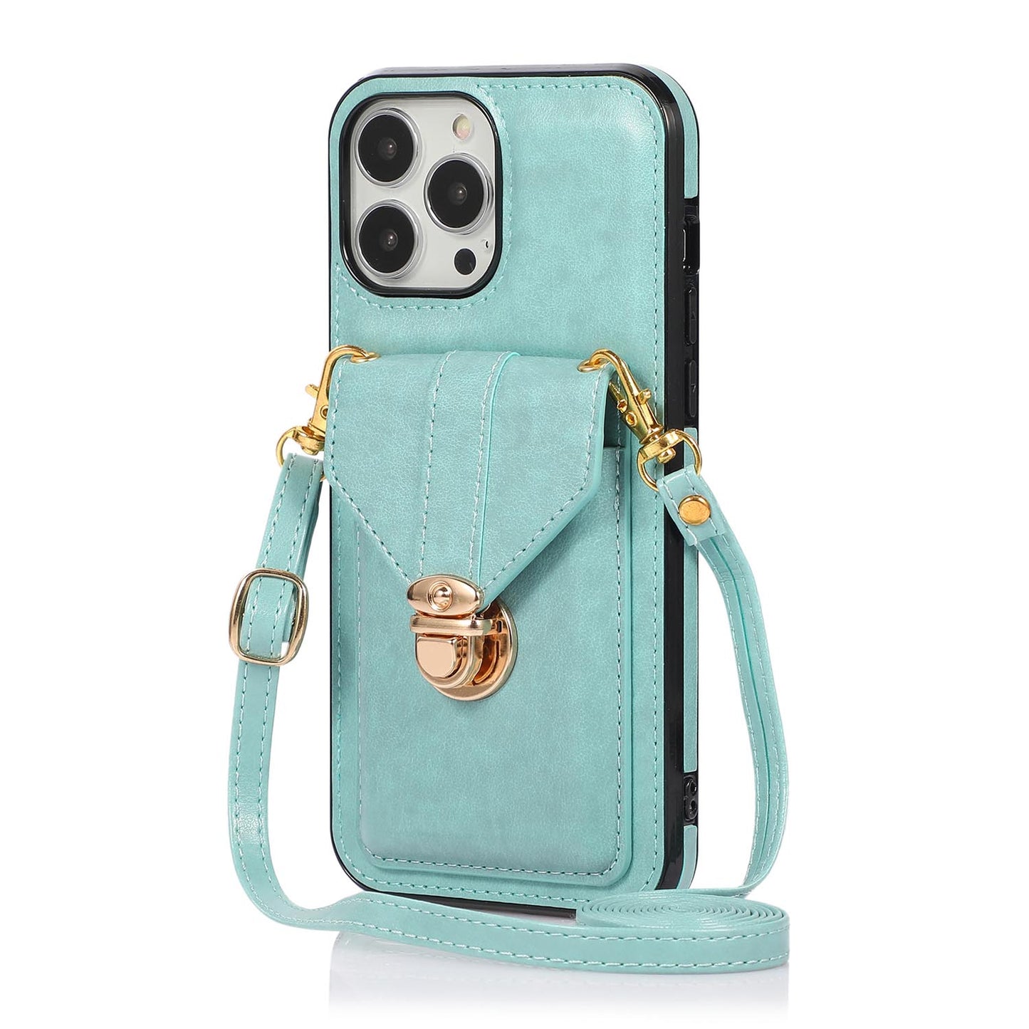 Crossbody Wallet Case with Wrist Strap Shoulder Protective Cover for iPhone 13 Pro