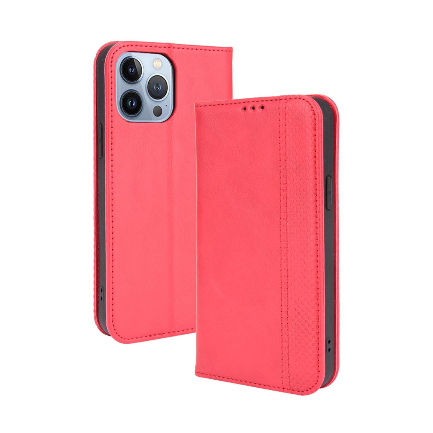 iPhone 15 Pro Flip Folio Case with Card Holder Hidden Magnetic, Red