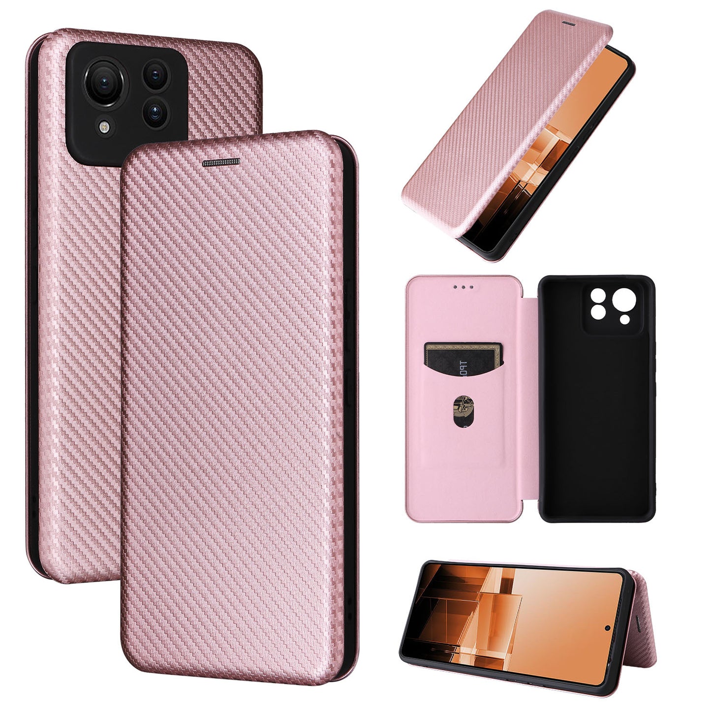 Carbon Fiber Flip Case for Asus Zenfone 11 Ultra, Rose Gold