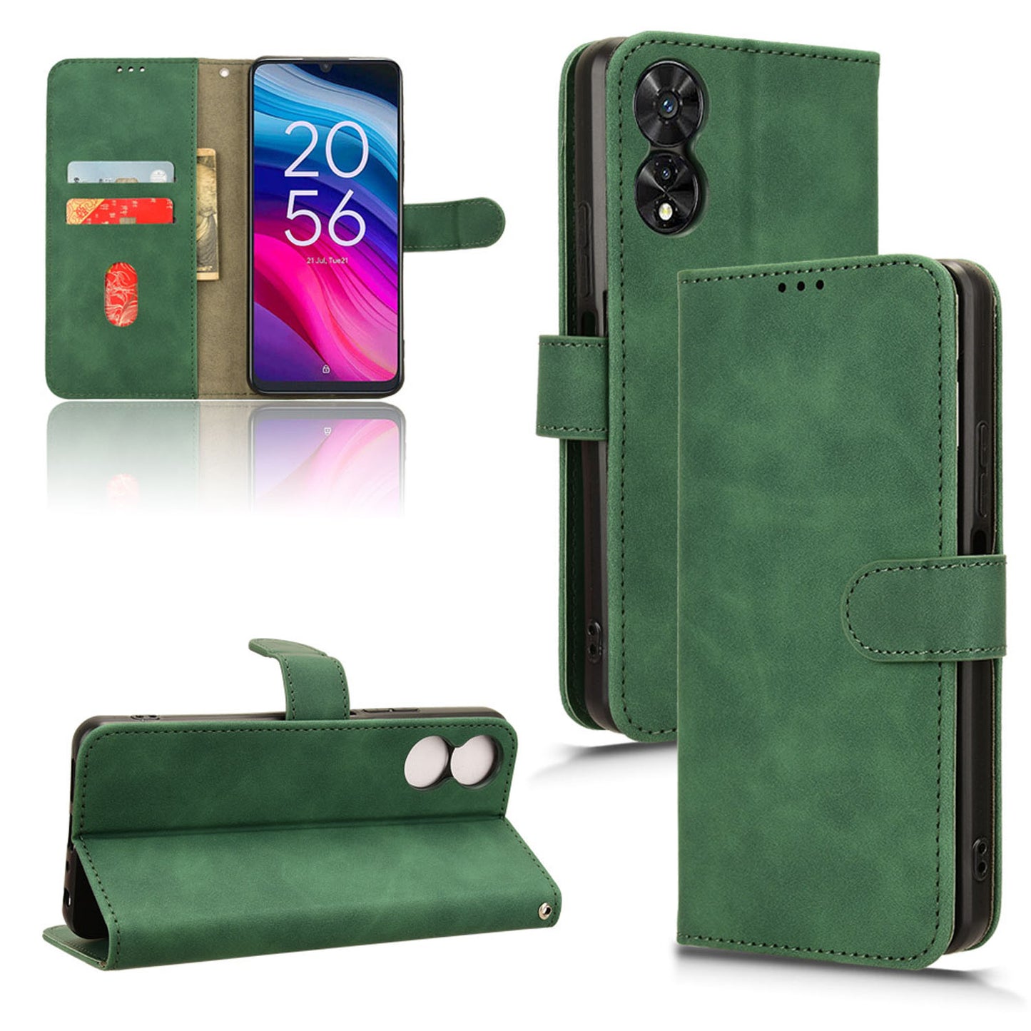 Wallet Case with Card Holder Flip Magnetic Protective Cover for TCL 50 5G, Green